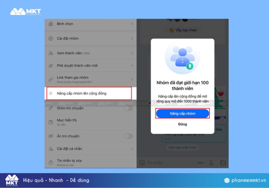 Nâng cấp nhóm Zalo lên cộng đồng trên điện thoại